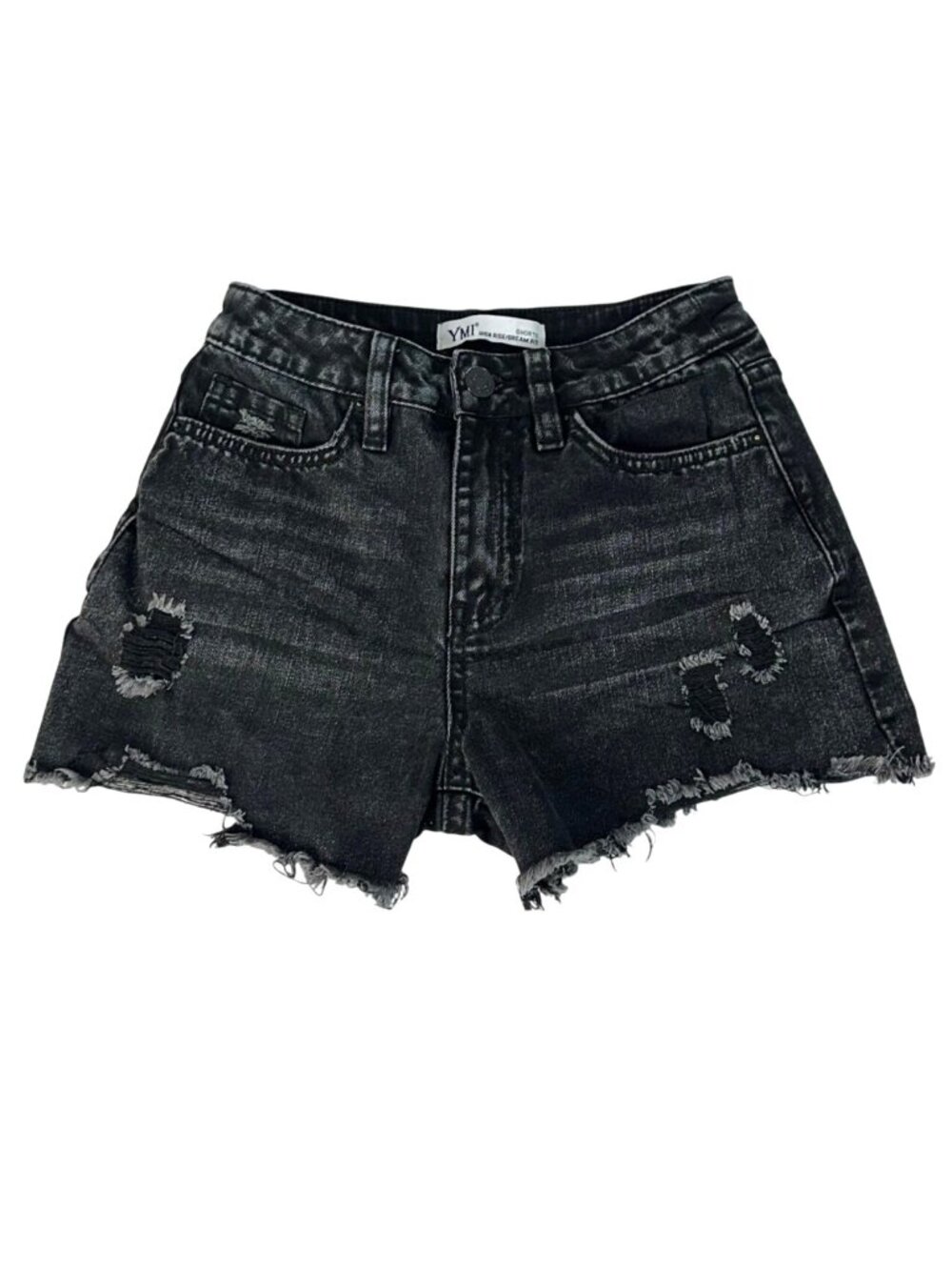 YMI Women's Black High Rise Distressed Denim Shorts Size 1/25